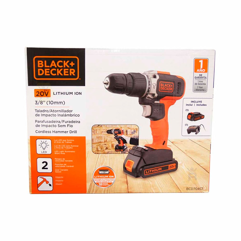 Taladro Percutor inalambrico ion litio 20v 3/8 plg 2v Black and Decker -  Inicio