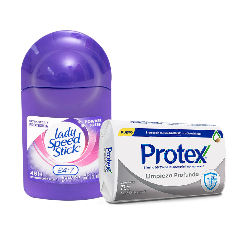 Desodorante-Lady-Speed-Stick-Roll-On-50-ml-Powder-Fresh---Jabon-Protex-75g-Limpieza-Profunda