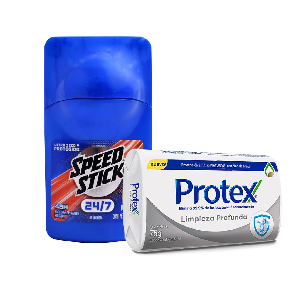 Desodorante-Speed-Stick-24-7-Roll-On-50-ml-Extreme---Jabon-Protex-75g-Limpieza-Profunda