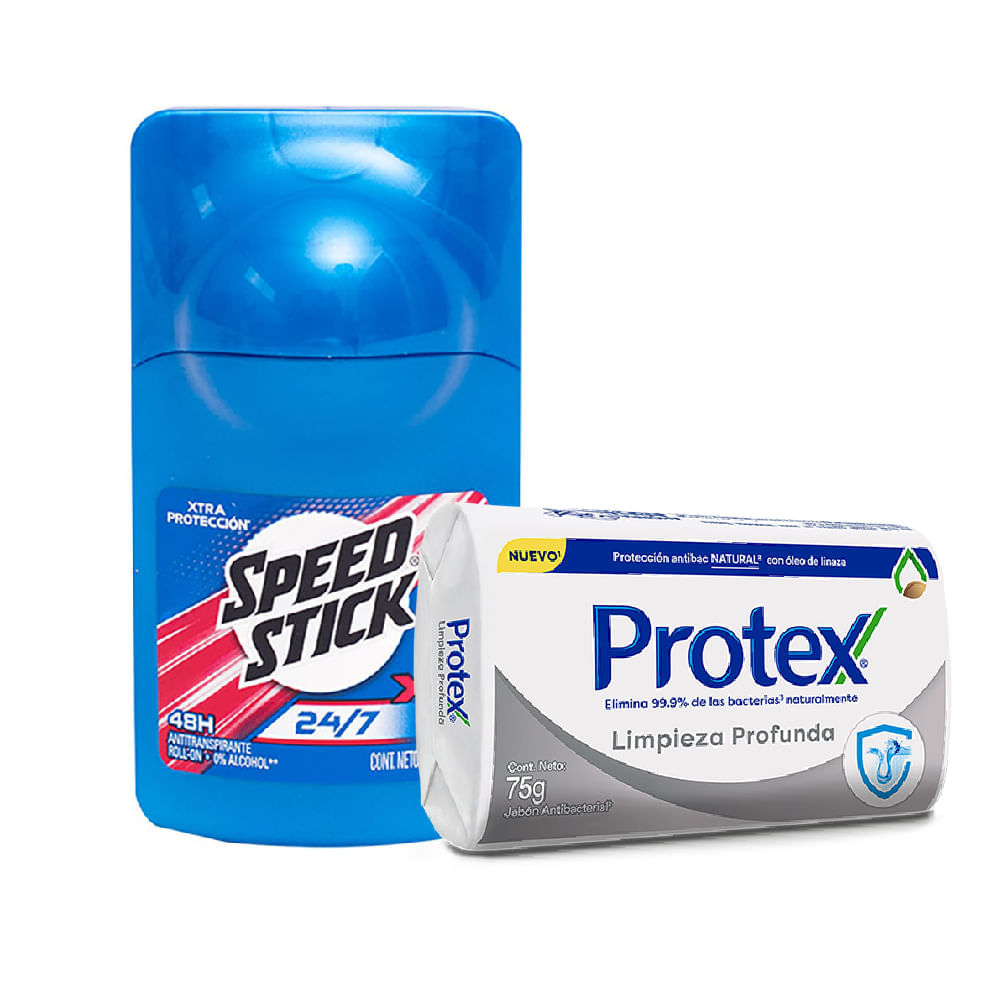 Desodorante-Speed-Stick-24-7-Roll-On-50-ml-X5---Jabon-Protex-75g-Limpieza-Profunda